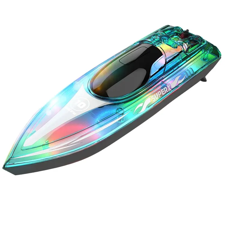 Bateau Rc de course 2.4Ghz 15 Km/H avec couvercle transparent et Yacht à effet de lumière LED lumineuse pour piscine de lacs