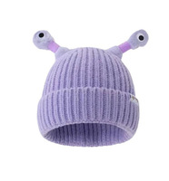 Gorro de monstruo de dibujos animados brillante, encantador, atractivo y divertido, cálido para el invierno, elástico, para cabezas grandes, para mujer