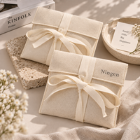 Pochette cadeau en lin avec nœud en ruban, sac enveloppe pour faveurs de mariage, emballage de bijoux, logo personnalisé, vente en gros