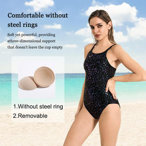 بدلة سباحة نسائية مخصصة بظهر مفتوح، قطعة واحدة، متعددة الألوان، سوداء، للمنافسات والتدريب، مع شعار - Product Image 3