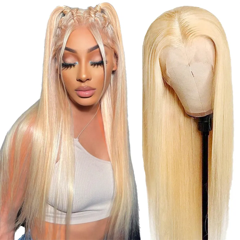 Wholesale 180% Density Platinum Honey Blonde 613 Straight Transparent HD Swiss Lace Frontal Wigs 13*4 Wigs with Baby Hair