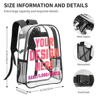 Sac à dos carré transparent personnalisé avec logo imprimé, grande capacité, imperméable en PVC, pour le sport, les voyages et les concerts
