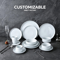 Service de table en porcelaine blanche de style européen, design moderne et élégant, finition mate, avec logo personnalisé, kit de tasses portables