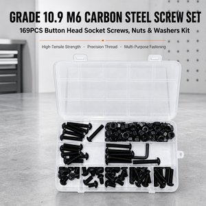 Kit Surtido de 169 Piezas de <span class=keywords><strong>Tornillos</strong></span> de Cabeza Hexagonal M6 con Arandela y Tuerca, Grado 10.9, Acero al Carbono, Óxido Negro, Juego de Pernos Métricos - Product Image 1