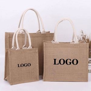 Sac fourre-tout en toile de jute réutilisable, personnalisé avec logo, pour courses, voyages, promotion, cadeaux, laminé avec logo – Vente chaude - Product Image 1