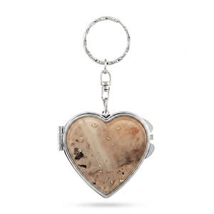 Heart Shaped Metal Compact <b>Mirror</b> Keychain Marbled Acetate <b>Acrylic</b> Top Plate Silver Plated Double Sided Pocket Vanity <b>Mirror</b> - Product Image 3