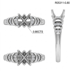 Anillo de Compromiso Semimontado de Oro Blanco de 18K con Diamantes Naturales Entrelazados y Banda Calada de 0.50ct con Corte Brillante para Mujer - Product Image 4