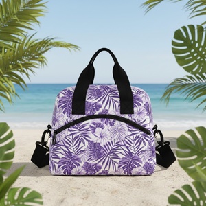 Sac à déjeuner isotherme pliable et imperméable pour femme, en nylon, avec motif de feuilles tropicales, impression personnalisée, faible MOQ, avec bretelles - Product Image 6