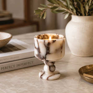 Portacandele NANWEI in Pietra Naturale Calacatta Viola Turca con Base a Doppia Sfera, Supporto per Candele Tealight con Venature Viola - Product Image 1