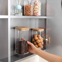 Bocaux en verre borosilicate IKOO carrés hermétiques avec couvercles en bambou pour céréales en vrac - Résistants au micro-ondes et au four