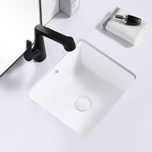 <span class=keywords><strong>Lavabo</strong></span> empotrado de cerámica cuadrado de gran capacidad, diseño bajo encimera de <span class=keywords><strong>fondo</strong></span> plano para lavado de cara en el hogar, <span class=keywords><strong>lavabo</strong></span> de baño - Product Image 6