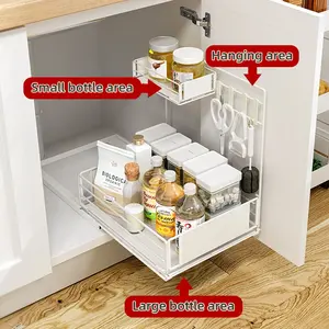 Economizar espaço destacável tipo gaveta do armário da pia da cozinha rack de armazenamento de metal