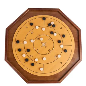 wooden Crokinole board Deluxe Games 3 in 1 game set with checker and backgammon