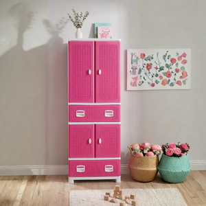 Foldable Stackable Plastic <b>Storage</b> <b>Box</b> with Rattan Drawer and Clothes Hanging Rod Space Saving Wardrobe Organizer for Home - Product Image 5