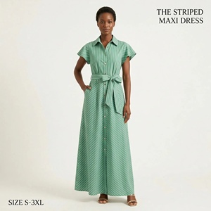 Robe d'été 2026 européenne et américaine à col en V, imprimé rayé, manches courtes, <span class=keywords><strong>grande</strong></span> <span class=keywords><strong>taille</strong></span> - Product Image 2