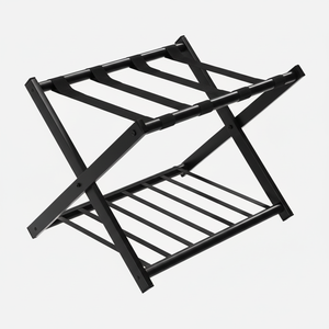 Black Folding Metal <b>Luggage</b> <b>Rack</b> with Shelf for Suitcases - Product Image 1