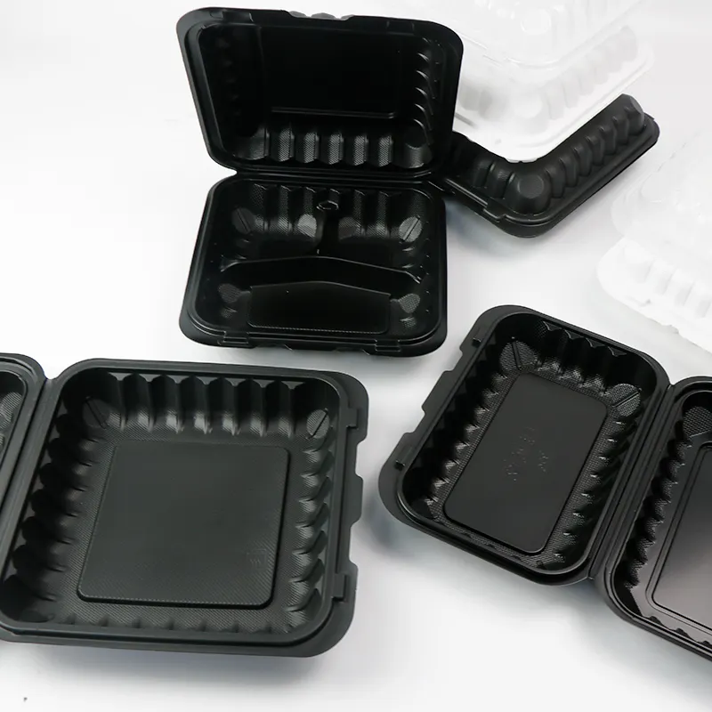 Compostable Takeaway konteynerler çin paketlenmiş konteyner kare Microwavable carrfood gıda konteyner gitmek için menteşeli