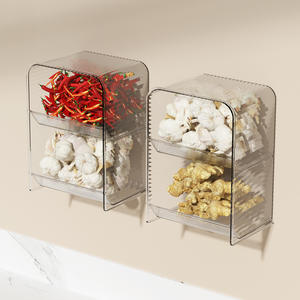 Clear Plastic <b>Kitchen</b> Storage Basket With Shelf <b>For</b> Ginger Garlic Chili Wall Mounted <b>Organizer</b> 4-7.9 In Depth Multi Function - Product Image 2