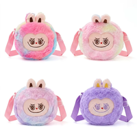 Sac à bandoulière en peluche personnalisé en gros, motif dessin animé, monstre arc-en-ciel mignon, sac d'école en peluche, ensembles de sacs à dos doux et fourrés pour enfants