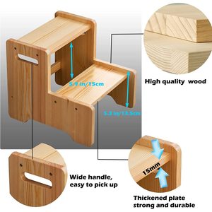 Wooden Step <b>Stool</b> For Kids Safety Non Slip Kitchen <b>Bathroom</b> Ladder Seat 2 Tier Minimalist Design - Product Image 2