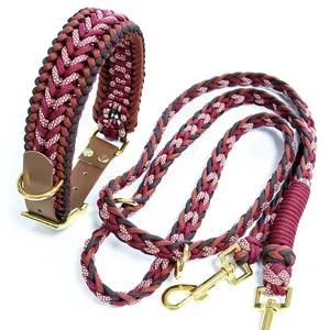 2024 New Correas Collares Para Perros Custom High Quality Braided Tactical 550 Paracord Dog Collar Leash Set Metal Bucle