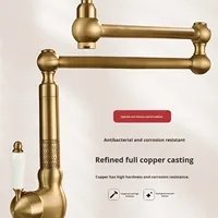Robinet de cuisine en laiton, eau froide et chaude, style français rétro, double poignée, cartouche céramique, finition brossée, capteur tactile, douchette extractible