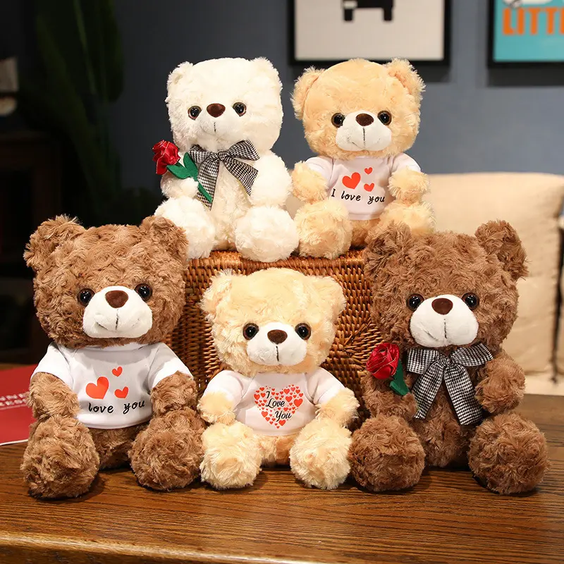 25 см Новый дизайн Роза футболка плюшевый медведь кукла на День Святого Валентина подарок плюшевая игрушка медведь набивная плюшевая кукла