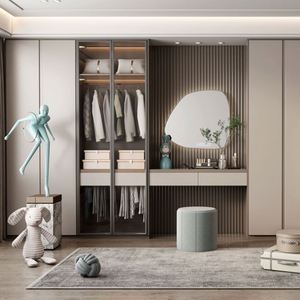 <span class=keywords><strong>Armadio</strong></span> Moderno Personalizzabile in Legno Massello con <span class=keywords><strong>Ante</strong></span> Scorrevoli e Specchio per Camera da Letto - Product Image 5