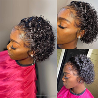Perruque Courte Bouclée Pixie Cut 100% Cheveux Humains Naturels Ondulés Pré-Pluckés Sans Dentelle Frontale pour Femmes Noires