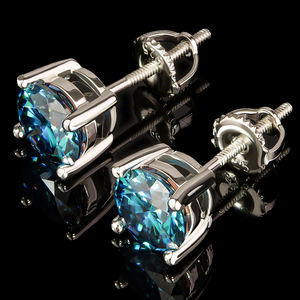 Boucles d'oreilles unisexes en moissanite GRA plaqué or argent sterling 925, taille brillant 5mm/6.5mm, bleu Klein, test diamant positif, style Hip Hop - Product Image 2