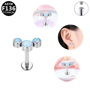 Titanium Alloy <b>Opal</b> Ear Bone <b>Studs</b> Prong Setting Women's Fashion Piercing Jewelry Party <b>Earrings</b> Geometric Heart Shape - Product Image 4