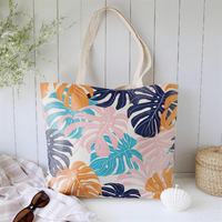 Sac de courses pliable en toile HUIMEI Monstera Leaf réutilisable avec logo personnalisé et longue poignée