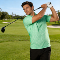 Kaos Golf Pria Lengan Pendek Cepat Kering Bernapas Menyerap Keringat Perlindungan UV Ringan Rajutan Elastis 100% Poliester