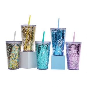 Gobelet en plastique de 24 oz à double paroi, vert phosphorescent, réutilisable, en acrylique transparent, avec couvercle et paille - Product Image 1