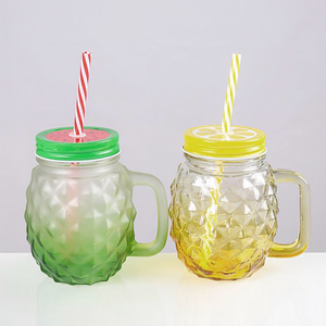 Bình Uống Nước Thủy Tinh Nhiều Màu Hình Quả Dứa 500Ml Thiết Kế Mới Có Tay Cầm Nắp Ống Hút - Product Image 6