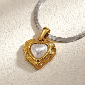 Collar de Perlas Vintage Dulces de Acero Inoxidable 304 con Dije de Corazón Irregular, Cadena de Serpiente Chapada en Oro de 18K de Color Mixto para Mujer - Product Image 2