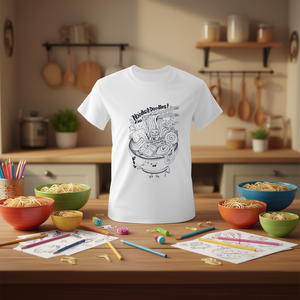 T-shirt Noodles And Doodles bianca unisex per adulti taglia media con stampa grafica - Product Image 3