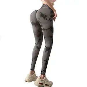 Liền mạch đào tie-nhuộm trôi in cao eo xà cạp Yoga cho phụ nữ hip nâng thể thao chạy thể Dục Quần