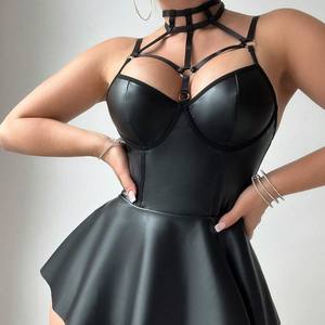 2026 Women Sexy Transparent <b>Mesh</b> <b>Lingerie</b> Bodysuit Hollow Out Teddy Femmes Luxury Chain Halter Dress <b>Lingerie</b> Set - Product Image 4