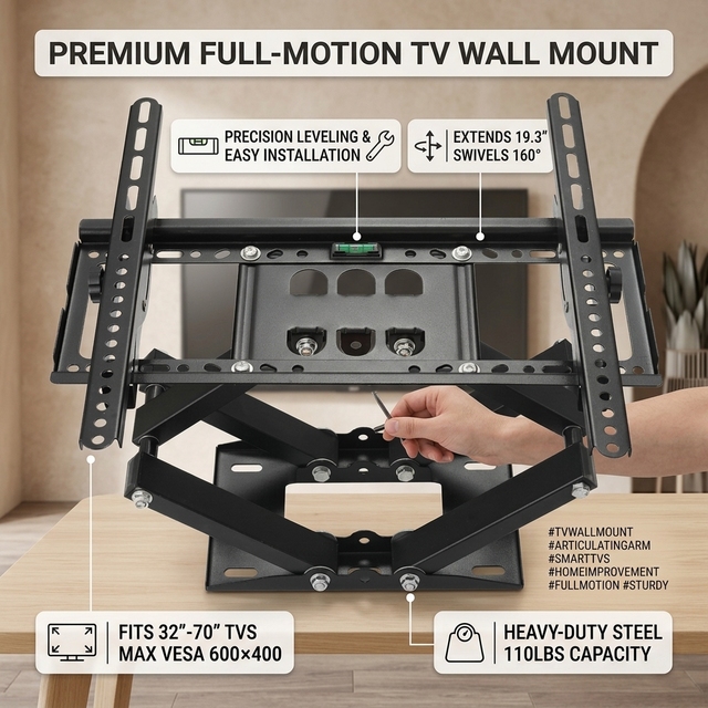 Universal Motorized Electric TV Bracket Remote Control Automatic Swivel Tilt Cold Rolled Steel 70-inch Compatible 40kg Load