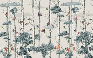 Carta da Parati per Bambini con Foresta e Uccelli Vintage, Murale Botanico e Faunistico per Suite di Hotel di Lusso, Camere da Letto per Bambini e Studi - Product Image 4