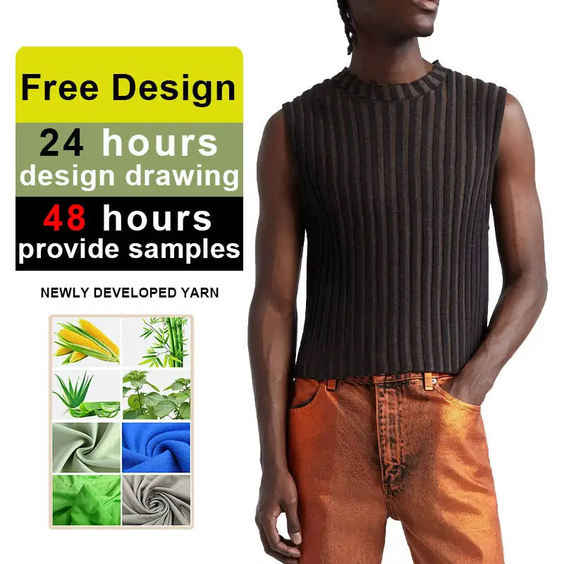 Designer Customization Striped crew neck Linen & Cotton Sweater Tank Jersey Vest Men's Tank Tops