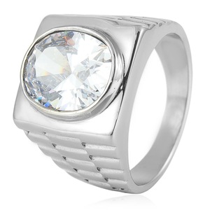 yunnique Men's <b>Titanium</b> Steel <b>Ring</b> Red Gemstone Geometric Bezel Setting Wedding Band Gift Jewelry - Product Image 4