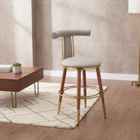 Chaise haute de bar contemporaine en acier inoxydable et cuir PU, design 2026, durable, pour hôtel, restaurant et usage commercial