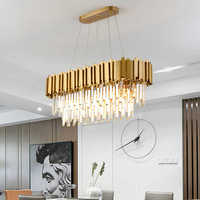 Lustre rectangulaire moderne de luxe en métal doré avec cadre en métal et cristaux pour salon, éclairage décoratif d'hôtel