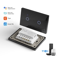 Saklar lampu Panel kaca 2 Gang, saklar cerdas sentuh dinding WiFi 2.4GHz banyak kontrol, hitam putih