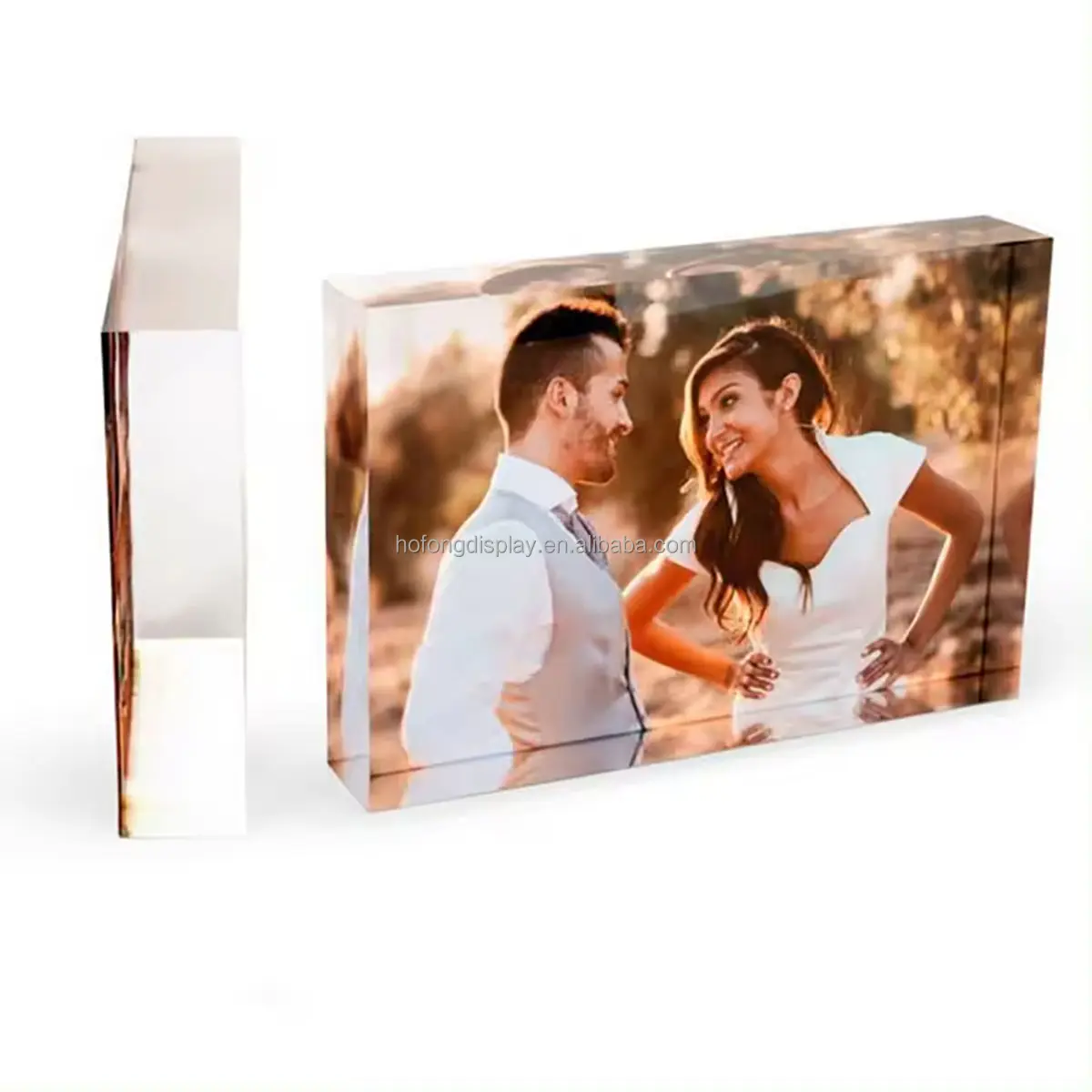 Transparent Acrylic Photo Frame Free Standing Glazed Frameless Square Desktop Display Birthday Holiday Gift