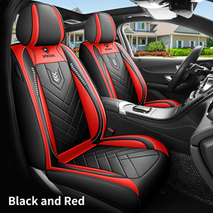 Set Completo di <span class=keywords><strong>Coprisedili</strong></span> Auto in Ecopelle Nero e Rosso, Stile Sportivo Universale - Product Image 1
