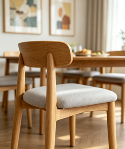 Modern Scandinavian Wooden <b>Chair</b> With Light Gray Upholstery And Solid <b>Back</b> For Home Dining Furniture - Product Image 4