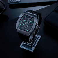Montre mécanique automatique squelette tonneau, boîtier en acier inoxydable, bracelet en caoutchouc silicone, cadran ajouré lumineux et étanche